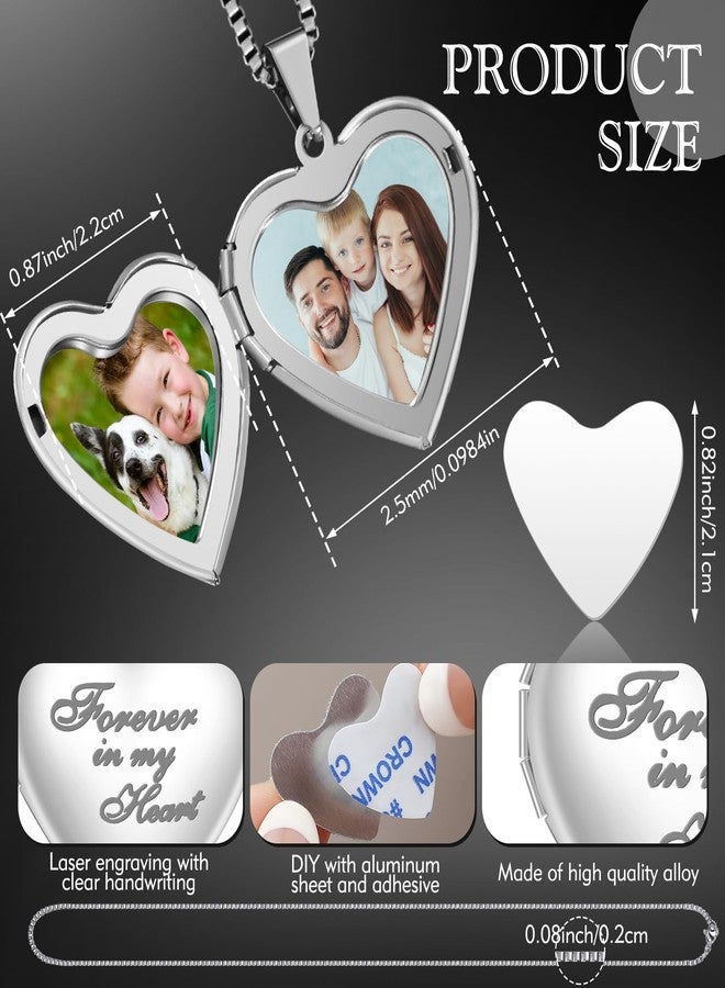 Aurelema 16 Pcs Forever in My Heart Locket Necklace Set Sublimation Pendant Trays Set That Hold Pictures Silver Locket Necklace Bezel Tray Chain Sublimation Discs for Christmas Women Mom Gift - Image 3